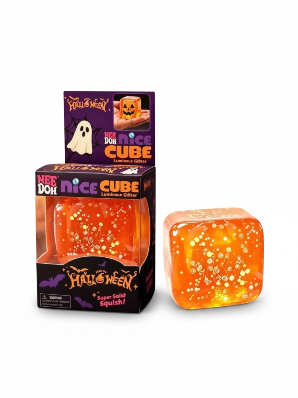 NeeDoh Nice Cube Halloween Luminous Glitter Sensory Fidget Toy – Stress Relief